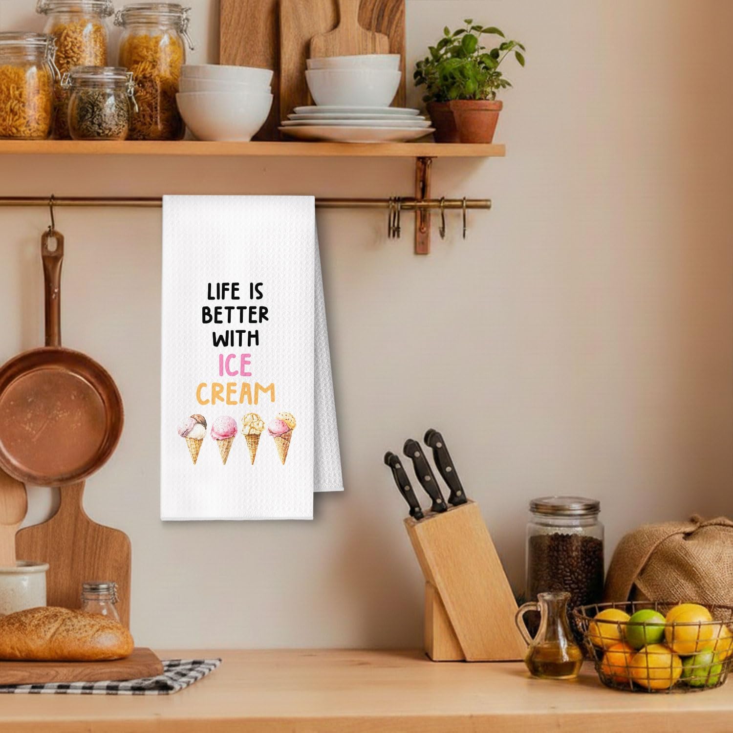 Summer Ice Cream Kitchen Towels, Ice-Cream Lovers Gifts Dish Tea Towels, Life is Better with Icecream Decorative Hand Towel for Kitchen Bar Shop Truck, 16x24 Inch image 2