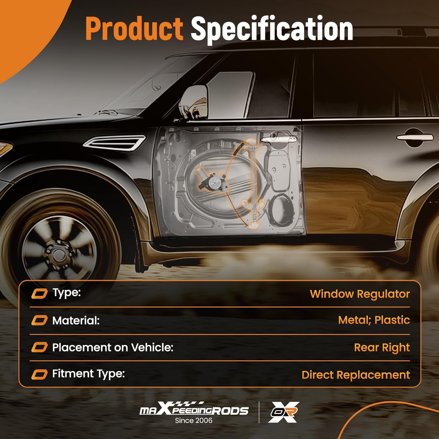 maXpeedingrods Power Window Regulator Rear Right for Honda Accord 03-07 2.4L 3.0L 748-045