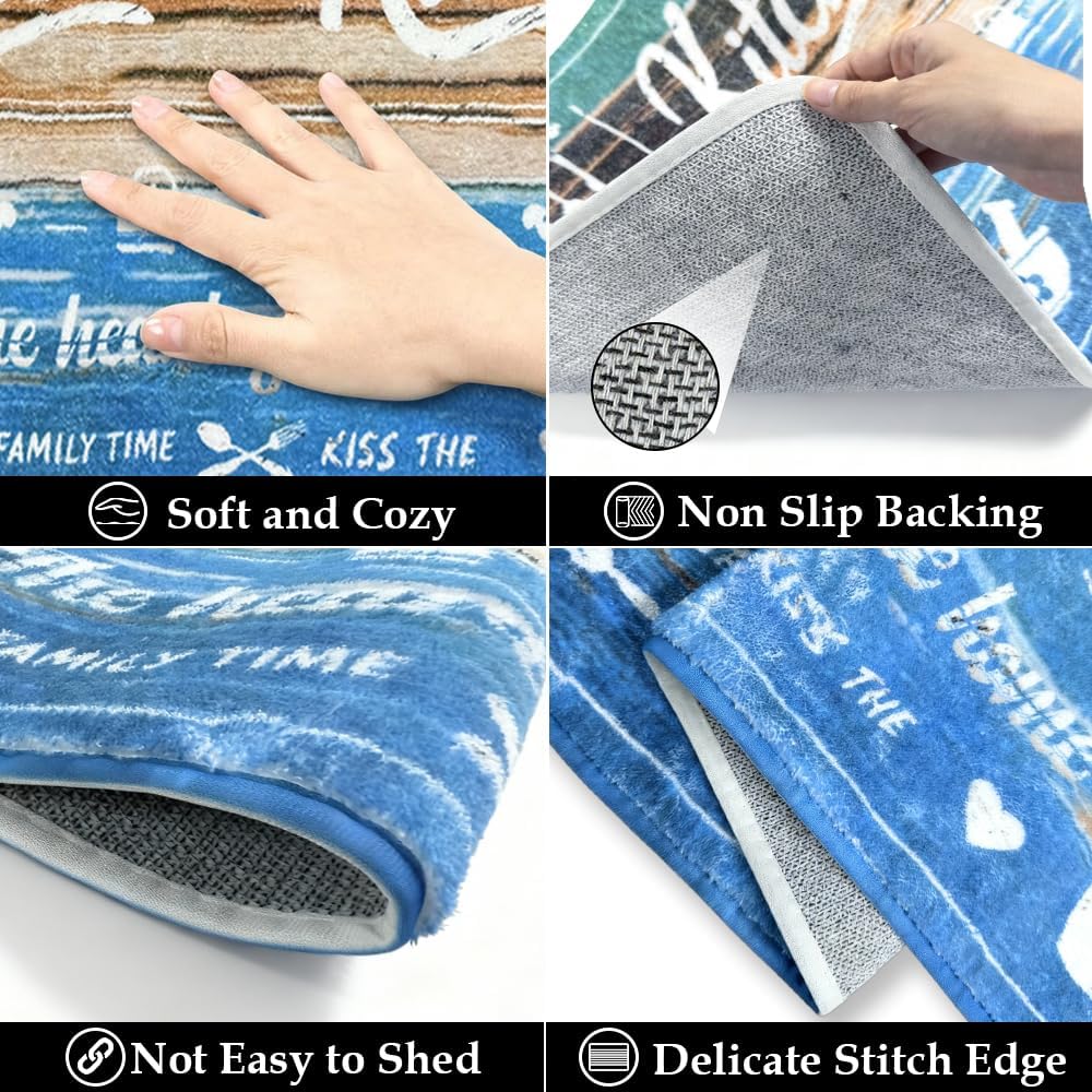 Kitchen Mats 20x47inch High Pile Rug,Thickened Kitchen Rug Kitchen Rules Theme Rugs Waterproof Non-Slip Rugs Comfort Standing Mat for Kitchen, Laundry Room, Farmhouse Home Decor
