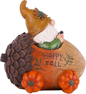 DUSVALLY Fall Gnome Pumpkin Resin Statue Autumn Harvest Pine Cones Figur...