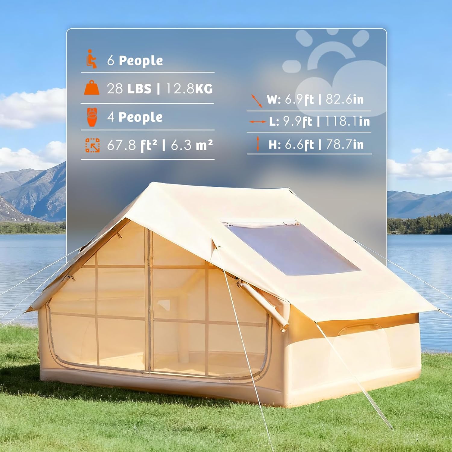 YOLENY 2/4/6 Person Inflatable Tents for Camping, Quick Setup in 2 Minutes with Hand Pump, Blow Up Tent with Skylight & Canopy, Cabin Tent for Family Camping & Hiking