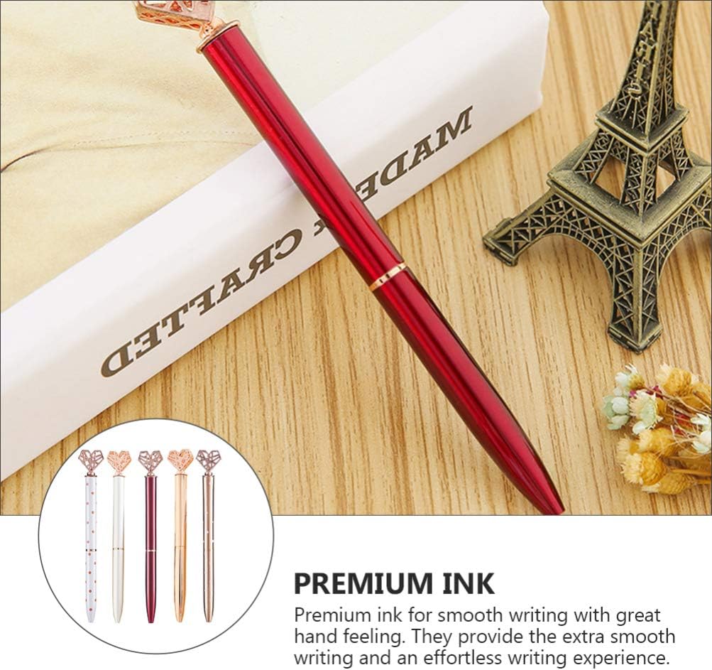 5pcs Creative Ballpoint Pens with Heart Topper Multicolor Metal Writing Pens Signature Pens Stationery Supplies School Reward Assorted Color - Image 4