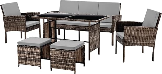 SVITA Denver Polyrattan Gartenmöbel Set Essgruppe Lounge Esstisch Braun