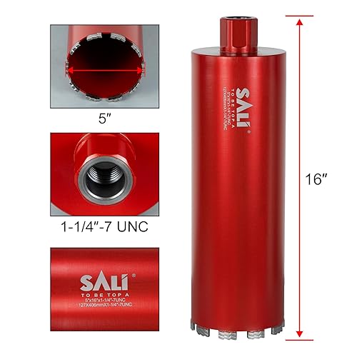 Miniatura 2 de SALI Brocas de núcleo de diamante húmedo de 5 pulgadas (5.000 in) de diámetro, profundidad de perforación de 15 pulgadas (14.961 in), segmentos