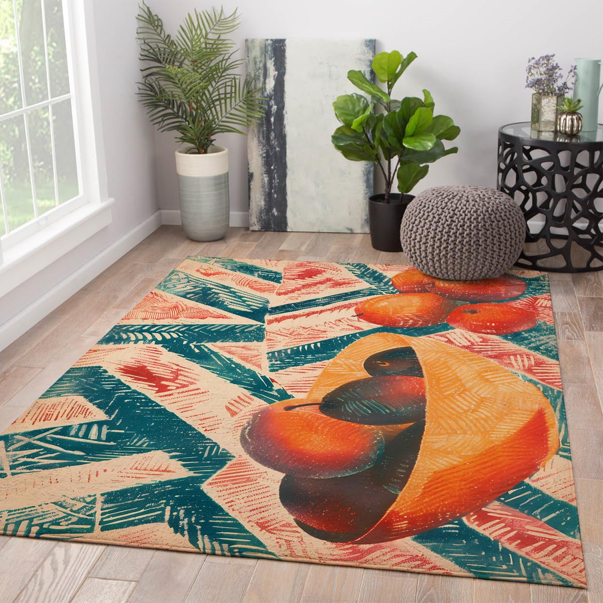 Tapis de salon esthétique aux fruits brillants pour coin lecture et véranda