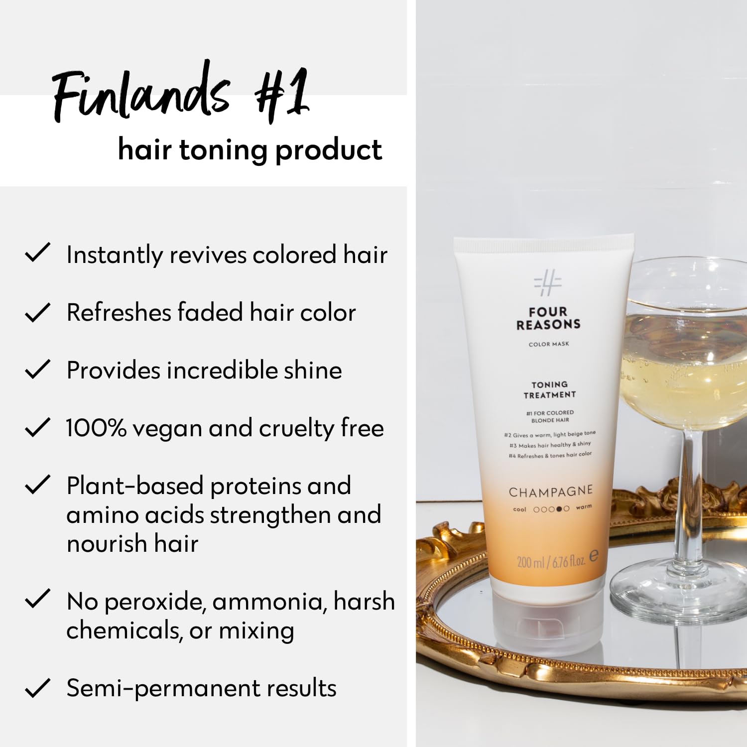 FOUR REASONS Color Mask, Champagne Blonde (27 Colors) – Hair Gloss & Color Depositing Conditioner – Semi Permanent Hair Toner for Color-Treated Hair Color For Women – Vegan & Cruelty-Free – 6.76 fl oz - Image 5