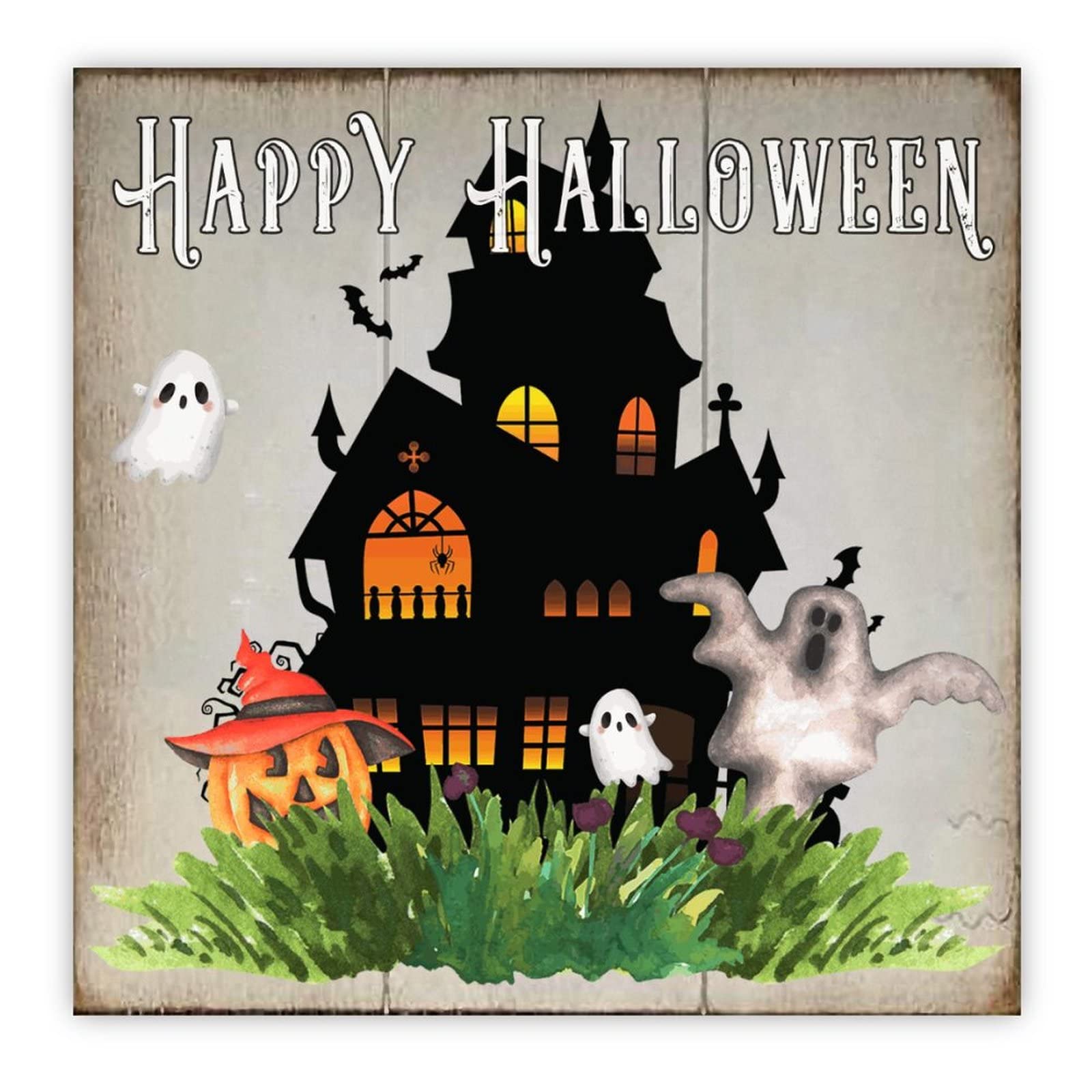 Panneau Halloween bois citrouille suspendu décoration murale salon cuisine 30cm