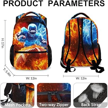 Boys Backpack for School, Football Backpacks for Kids Teens Student | Football Backpack, Lightweight Durable, Kindergarten Preschool Middle Elementary Bookbag, School Travel Hiking Supplies
