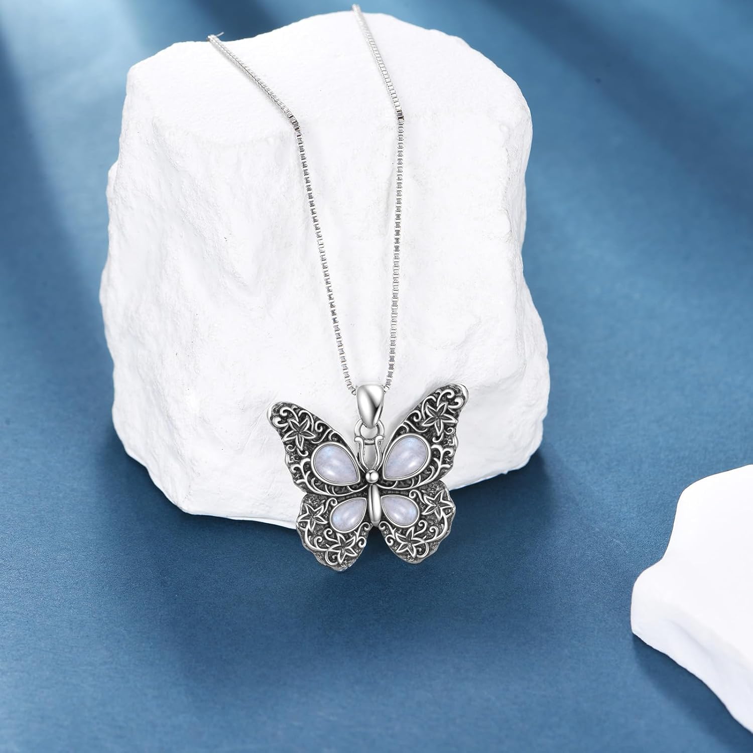 Butterfly Moonstone Necklace, 925 Sterling Silver Vintage Pendant with Natural Gemstone, Boho Hypoallergenic Jewelry Gift for Her - Image 5