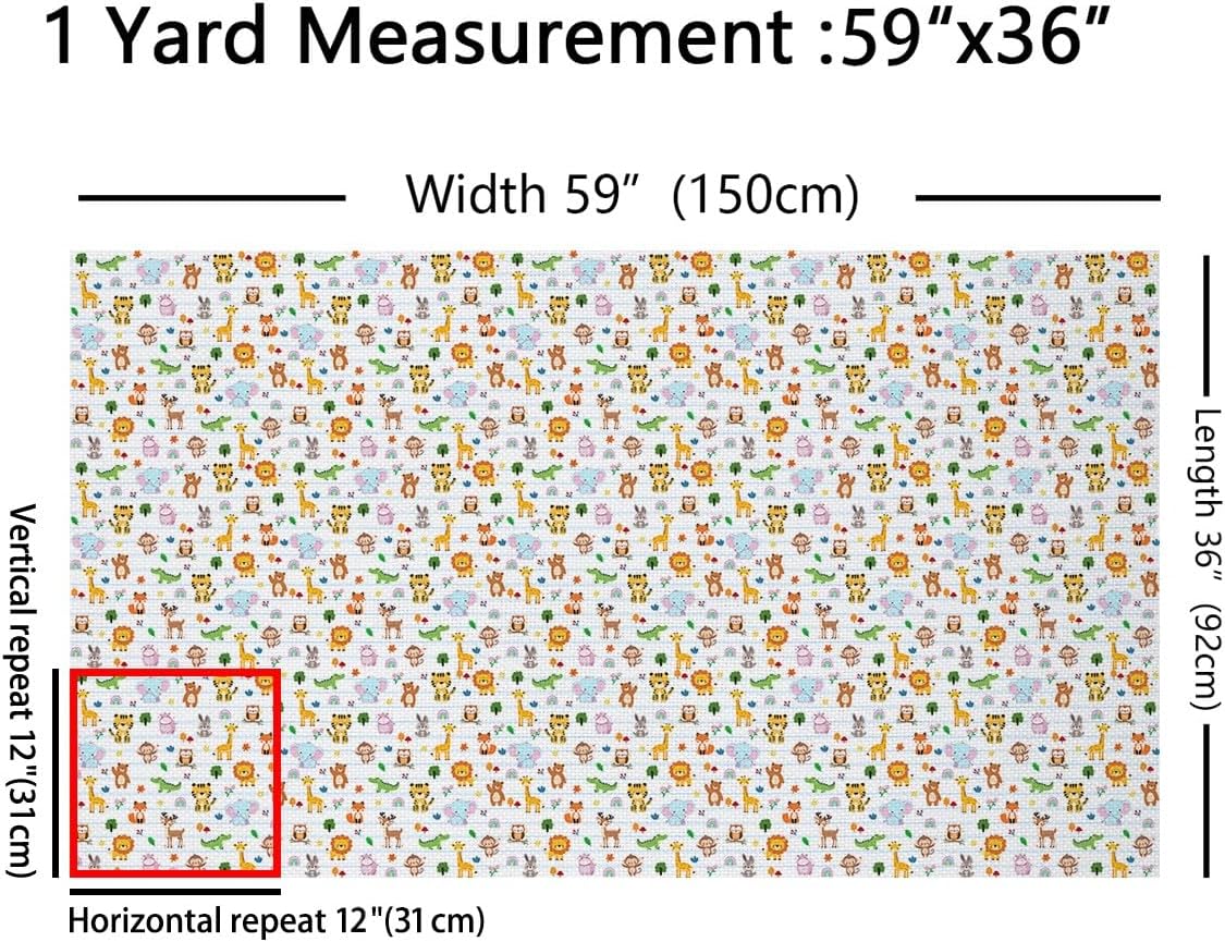 Feelyou Zoo Animal Fabric by The Yard 5 Yards Cute Wild Animals Upholstery Fabric for Chairs for Kids Boys Girls Cartoon Wildlife Decorative Waterproof Outdoor Fabric Exotic Natural Outdoor Fabric