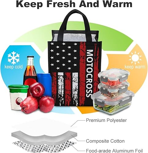 Vista 4 de USA Motocross Dirt Bike Lunch Bag Insulated Lunch Box Container Reusable Tote Bag for Home Office
