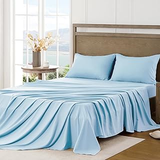 FreshCulture California King Sheet Sets - Brushed Microfiber - Deep Pockets - Easy Care - Cooling & Breathable Bed Sheets - 4 Pieces Hotel Luxury Cal King Sheets (Light Blue)