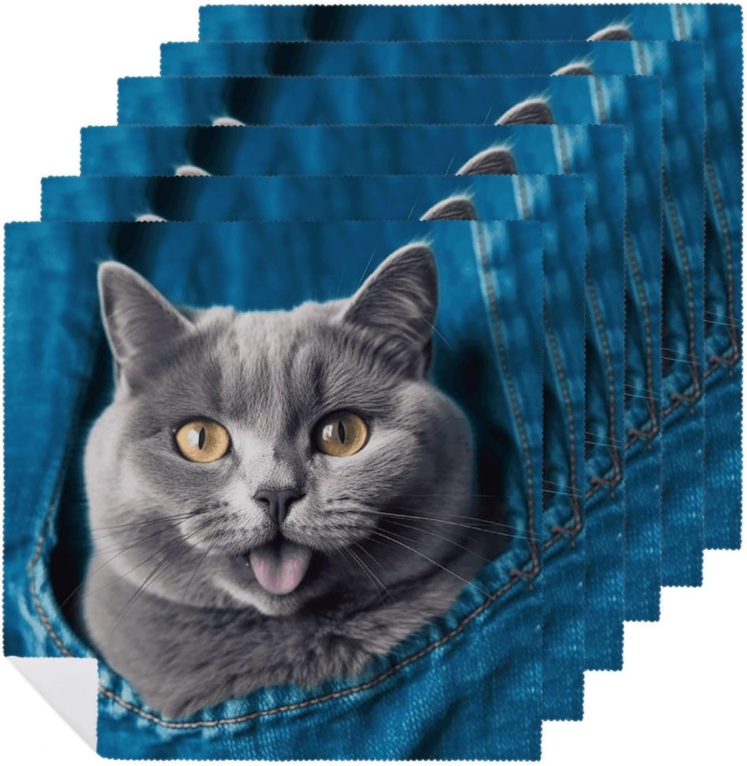 Cloth Napkins Absorbent Dinner Napkins Set of 6 PCS Washable Napkin Blue Cat Decorative Cloth Napkin Table Accessories for Parties Weddings Cocktail