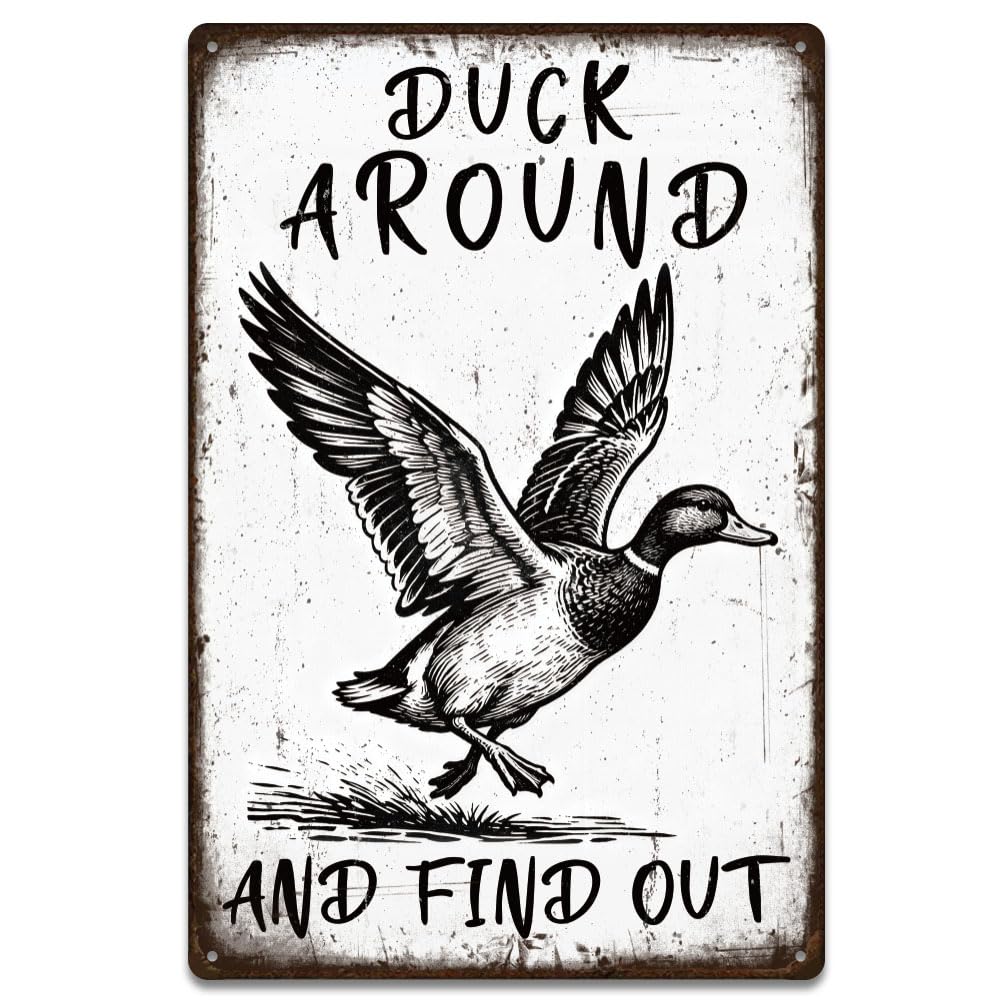 SUPERDANT Mallard Duck Metal Signs Animal Tin Sign Duck Around And Find Out Wall Art Plaque Farm Poster Vintage Decor for Farmhouse Home Garden Courtyard Retro Signs Decoration