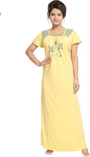 Noty- Women's Hosiery Cotton Blend Nighty | Soft Fabric | Short Sleeves Nighty