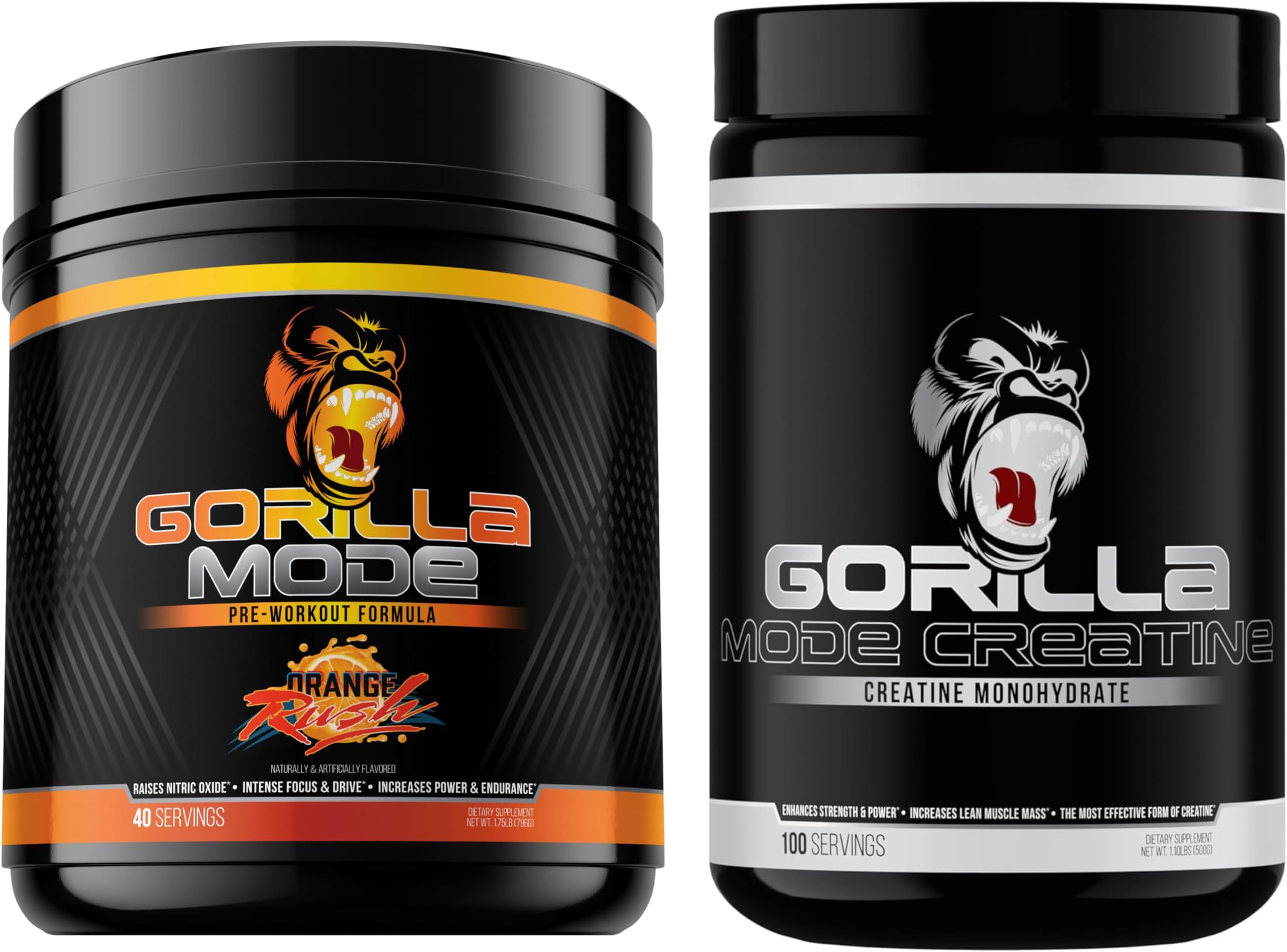 Pre Workout (Orange Rush) + Creatine (100 Serv.) - Comprehensive Stack for Improved Strength, Power Output, and Muscle Size