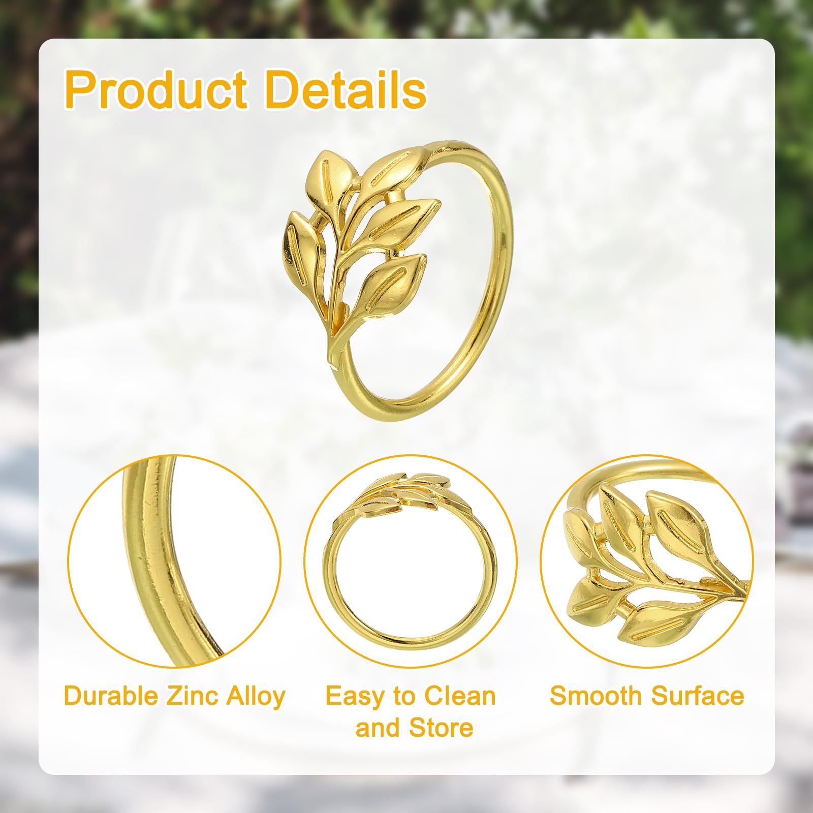 sourcing map Lot de 50 ronds de serviette en forme de feuille pour décoration de fête de mariage Doré