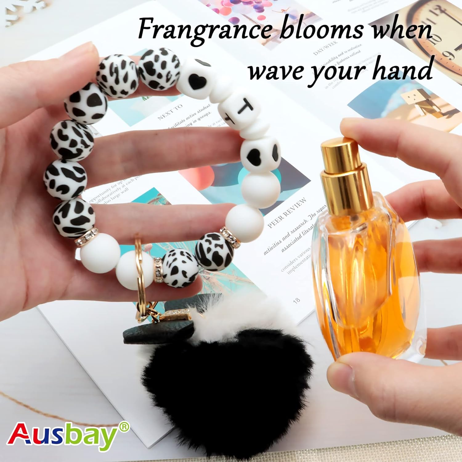 Personalized Keychain Bracelet Wristlet Bangle Keyring, Elastic Silicone Bead Leather Tassel Bracelet Keys Rings for Women (Black+White) : Handmade Products