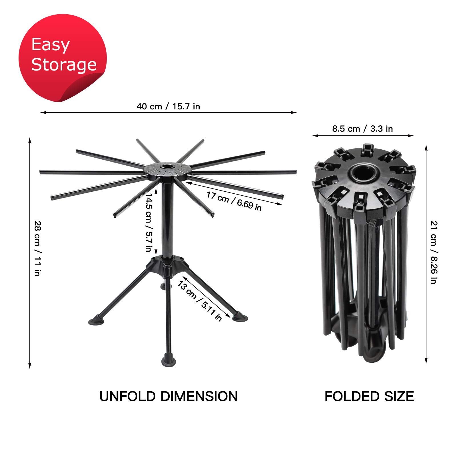 Cambom Estante plegable para secar pasta, secador de fideos de plástico con 10 asas de barra (negro)