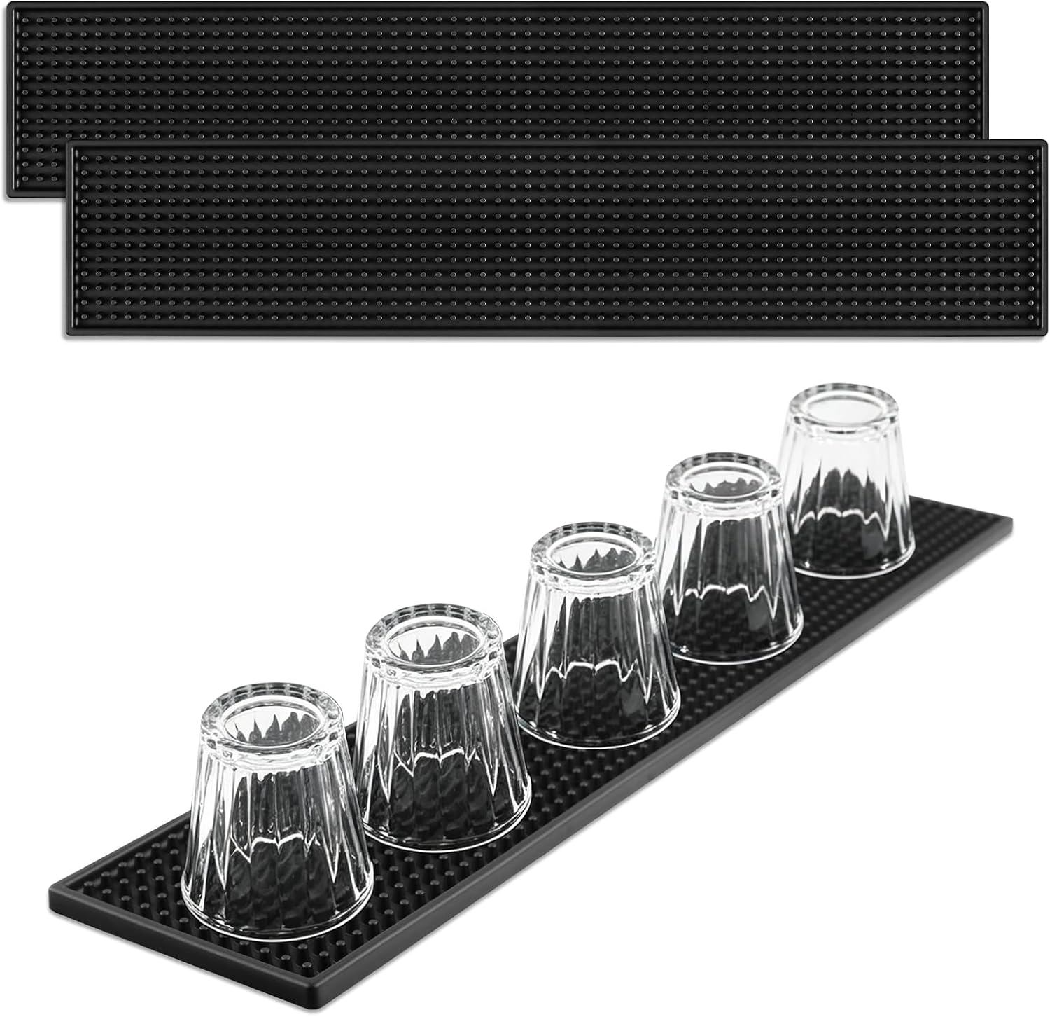 Ninsula 3 Pack Bar Mat, 17.5" x 3.5" Long PVC Bar Rail Mat, Non-Slip Spill Proof Mat, Rubber Dish Drying Mat for Coffee Bar, Bartending, Home Kitchen & Restaurant