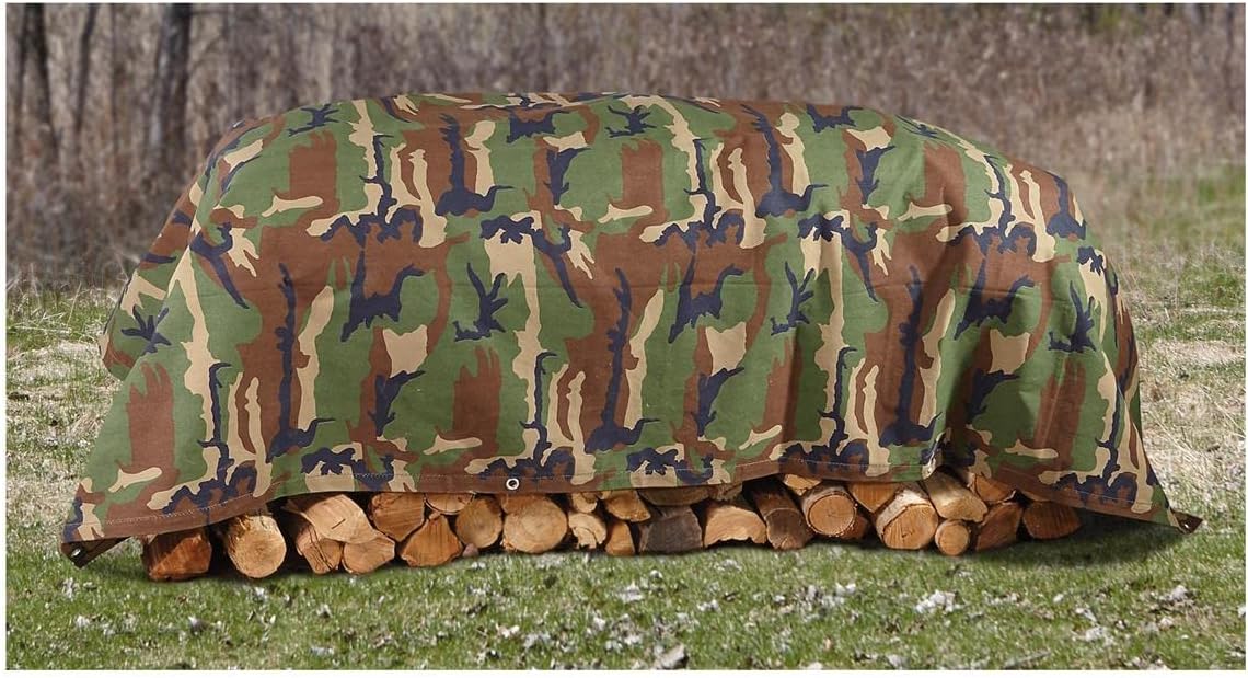 HQ ISSUE 6' x 8' Camo Canvas Tarp Heavy-Duty Multipurpose for Hunting, Camping, Cars 6' x 8'