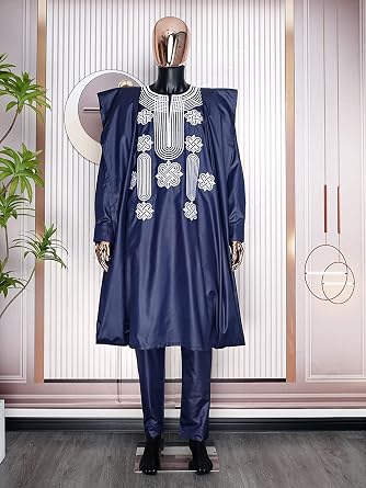 HD African Mens Apparel Agbada Clothing Embroidery Dashiki Shirts and Pants Outfits 3 Pieces