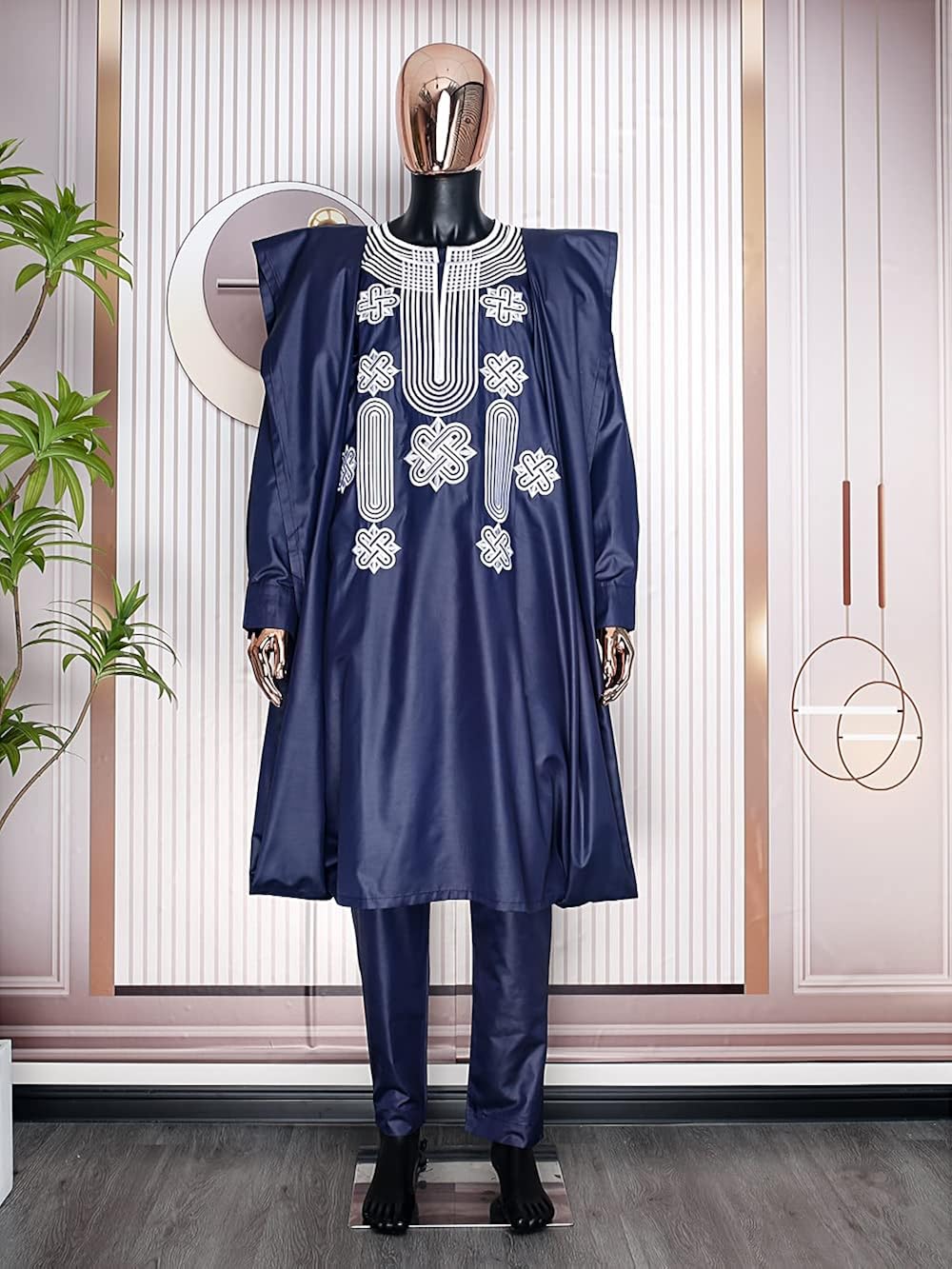 Vista 2 de HD Ropa africana para hombre, ropa Agbada, camisas y pantalones bordados, 3 piezas