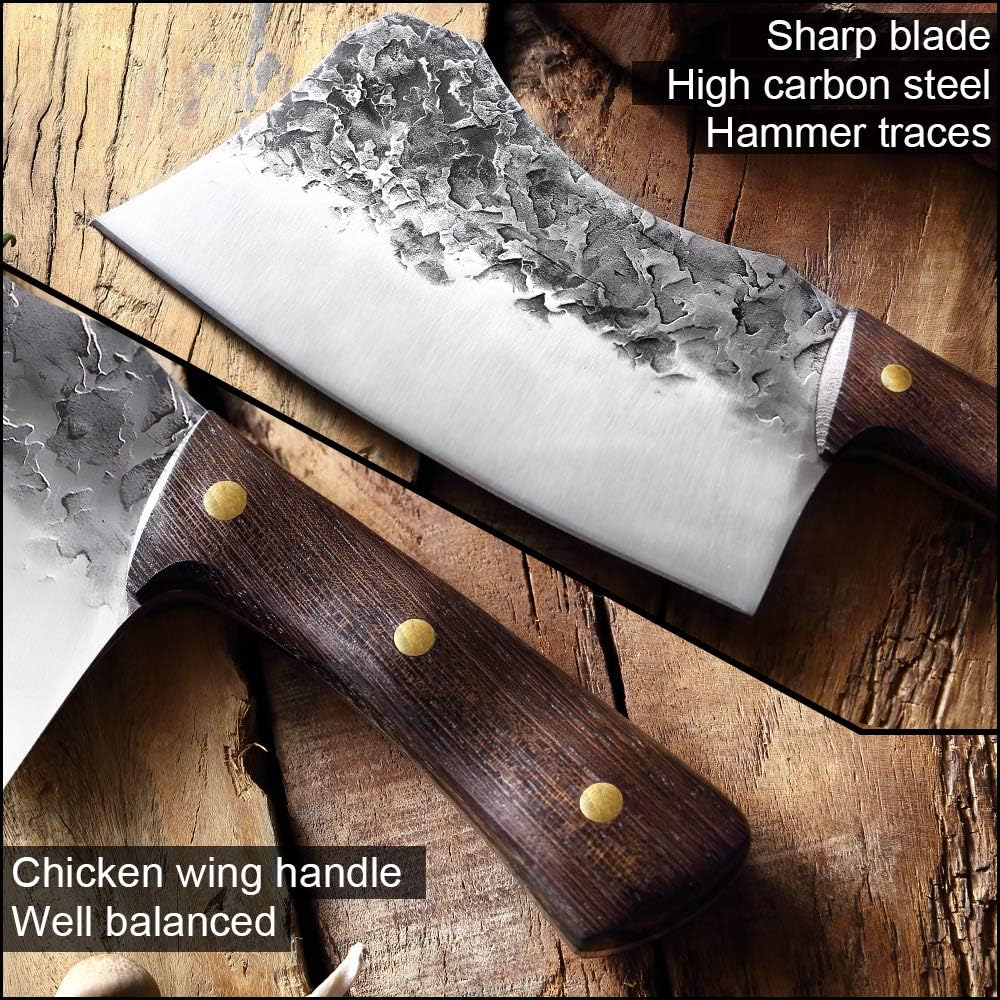 DAXXIN Meat Cleaver,Cleaver Knife, Butcher Knife Handmade Forged High Carbon Steel Chinese Kitchen Chef Knife Beef Cleaver Sharp Meat Chopping Heavy Knife