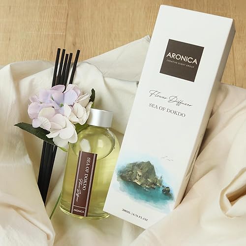 Miniatura 2 de Aronica Difusor de caña de flores, aroma de mar de dokdo, 6.76 onzas, fragancia de inodoro de flores japonesas, estética de decoración de escritorio