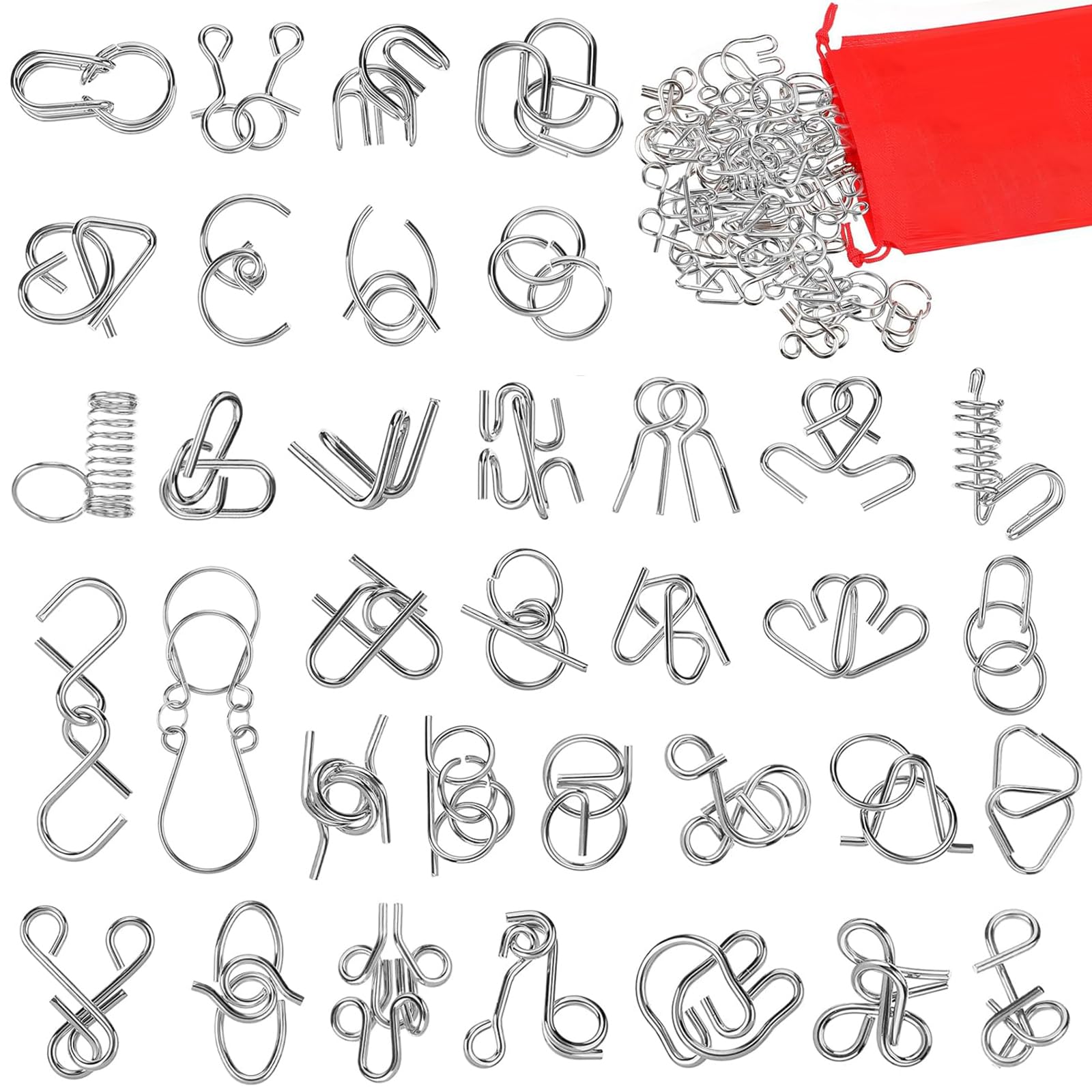 Xrten 36 Brain Teaser Puzzles, Metal Iq Test Mind Game Steel Puzzle Games For Adults, Kids