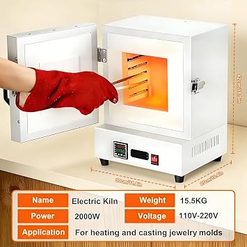 2000W Electric Kiln for Pottery at Home, 2102℉/1150℃ Metal Melting Furnace, Heat Treat Oven with Controller for Jewelry Making, Glazing, Dewaxing, Clay and Ceramic DIY, Wax Casting and Glass