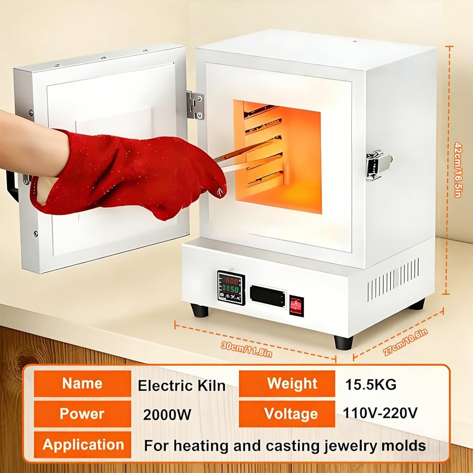 2000-W-Elektro-Durchbrennofen, Brennofen FüR Keramik, 1150 °C geschlossener Muffelofen – Echtzeitüberwachung, gleichmäßige Hitze für Zahnmedizin, Schmuckformen und Keramikherstellung