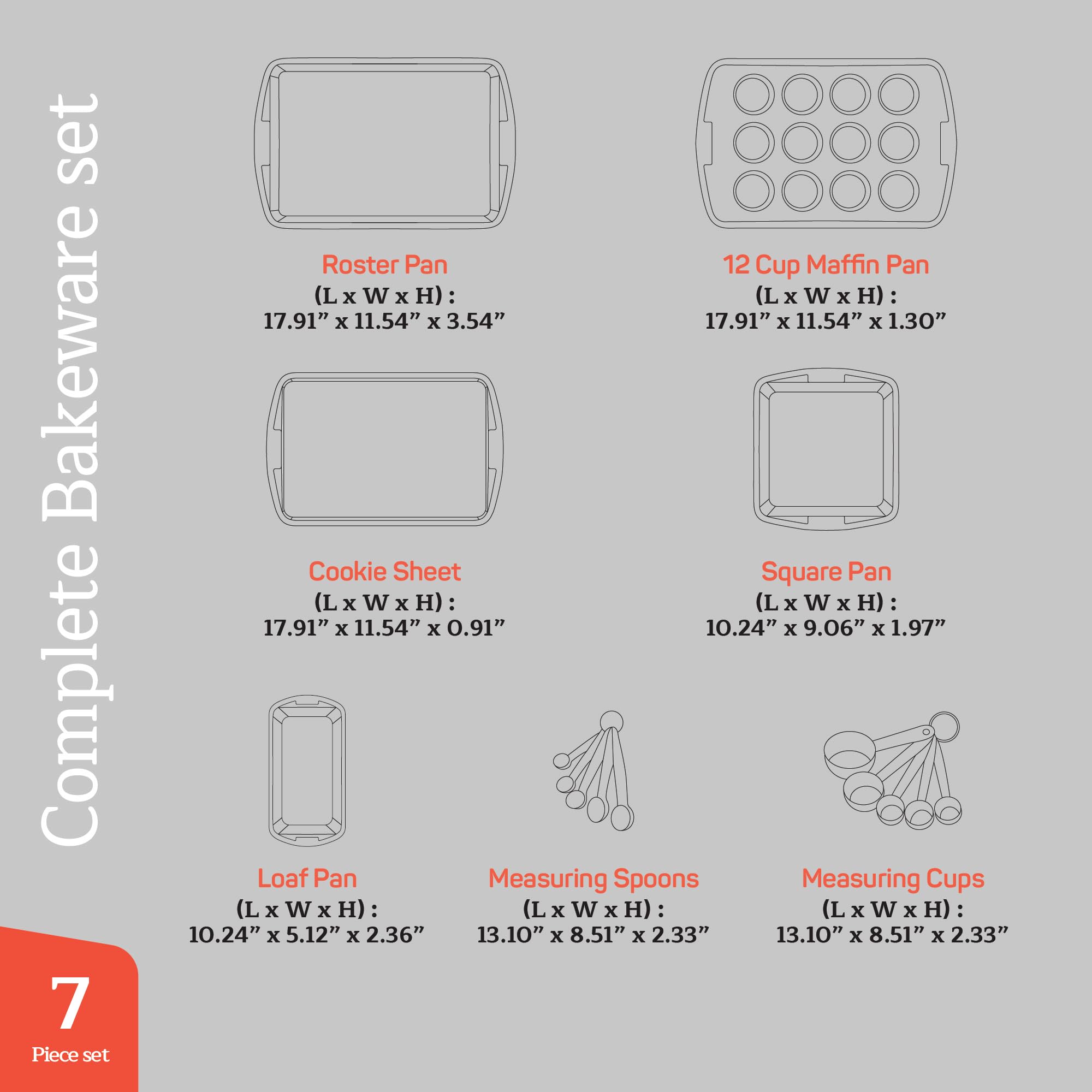 Emporio Kitchen Set di 7 teglie da forno impilabili, rivestimento antiaderente in marmo bianco, in acciaio al carbonio, senza PFOA, PFOS, PTFE, ricettario incluso, utilizzabile in forno (fino a 232