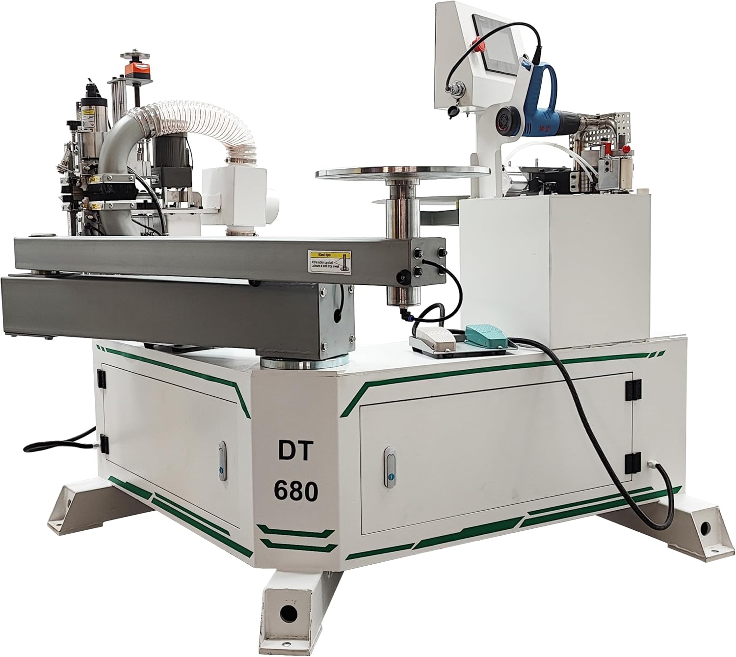 220V 5.1KW Woodworking Edge Banding and Trimming Machine, Rocker Arm Edge Bander for Curve Straight Line Edge, 7" Display Screen, Speed Adjustable, 9800m³/h Dust Vacuum Function