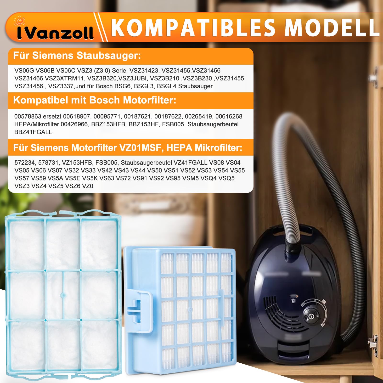 3 HEPA Filter+3 Motorschutzfilter für Siemens VS06G VS06B VS06C VSZ3 (Z3.0) Serie, Kompatibel mit Siemens Synchropower VSZ31423 VSZ31455 VSZ31456 VSZ31466, für Bosch BSG6 BSGL3 BSGL4 Serie