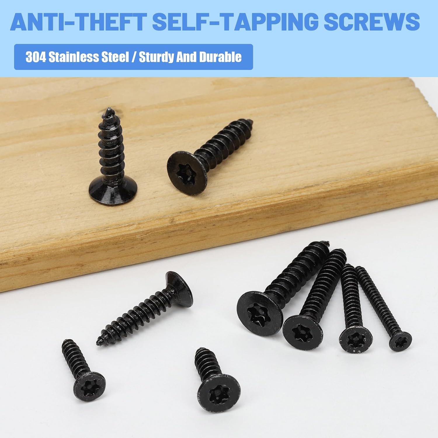 Glarks 170pcs M3/M4/M5/M6 Black Torx Sheet Screws Kit, Stainless Steel Security Anti-Theft Screws, Torx Drive Tamper Proof Screw, Flat Head Deck Screw for Mechanical Industry, Furniture, Wood, Fence