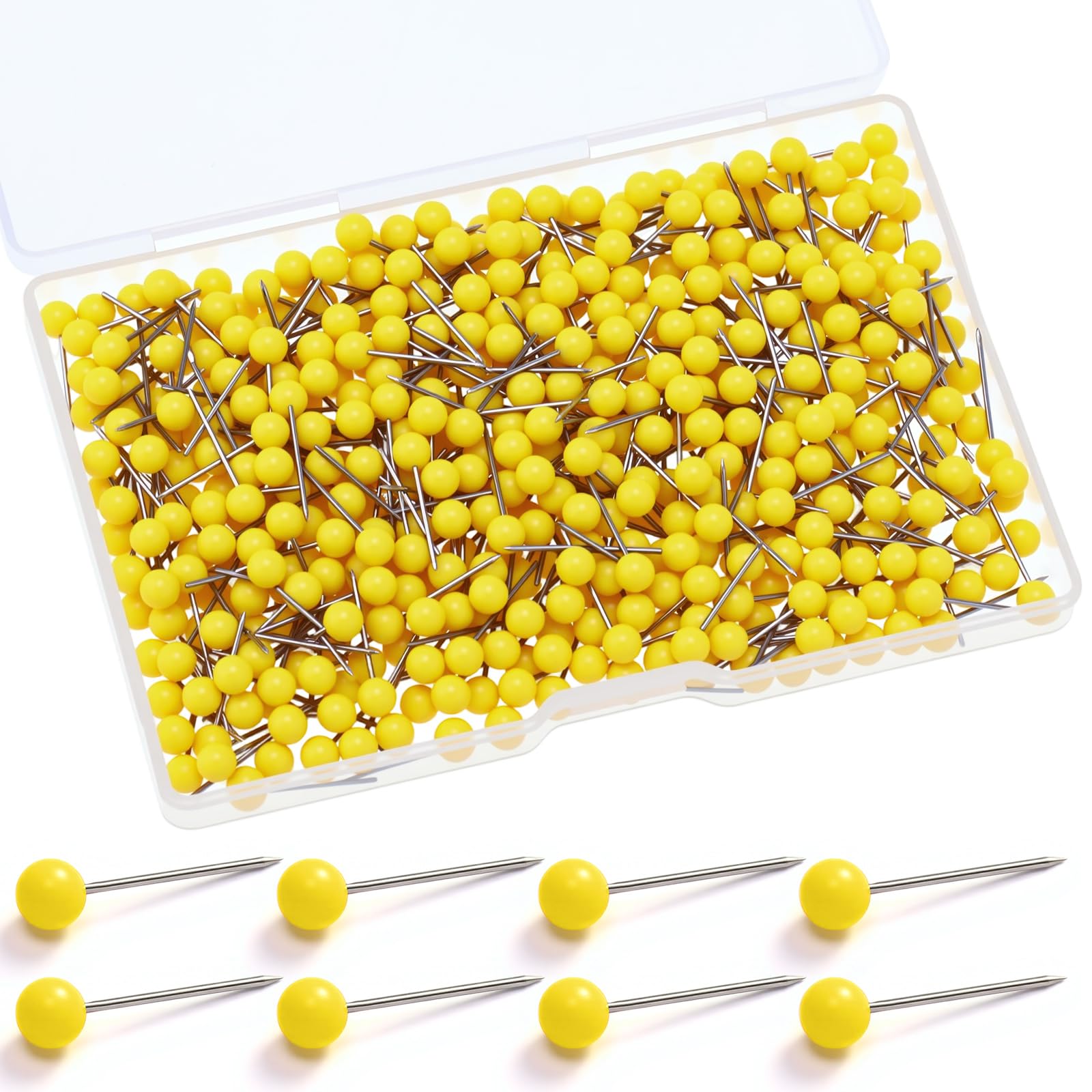 WILLBOND 500 Pack Map Push Pins Map Tacks Small Round Head Push Pins Thumb Tacks for Travel Picture Photo Bulletin Board Wall DIY Craft Home School Office(Yellow,1/6 Inch)