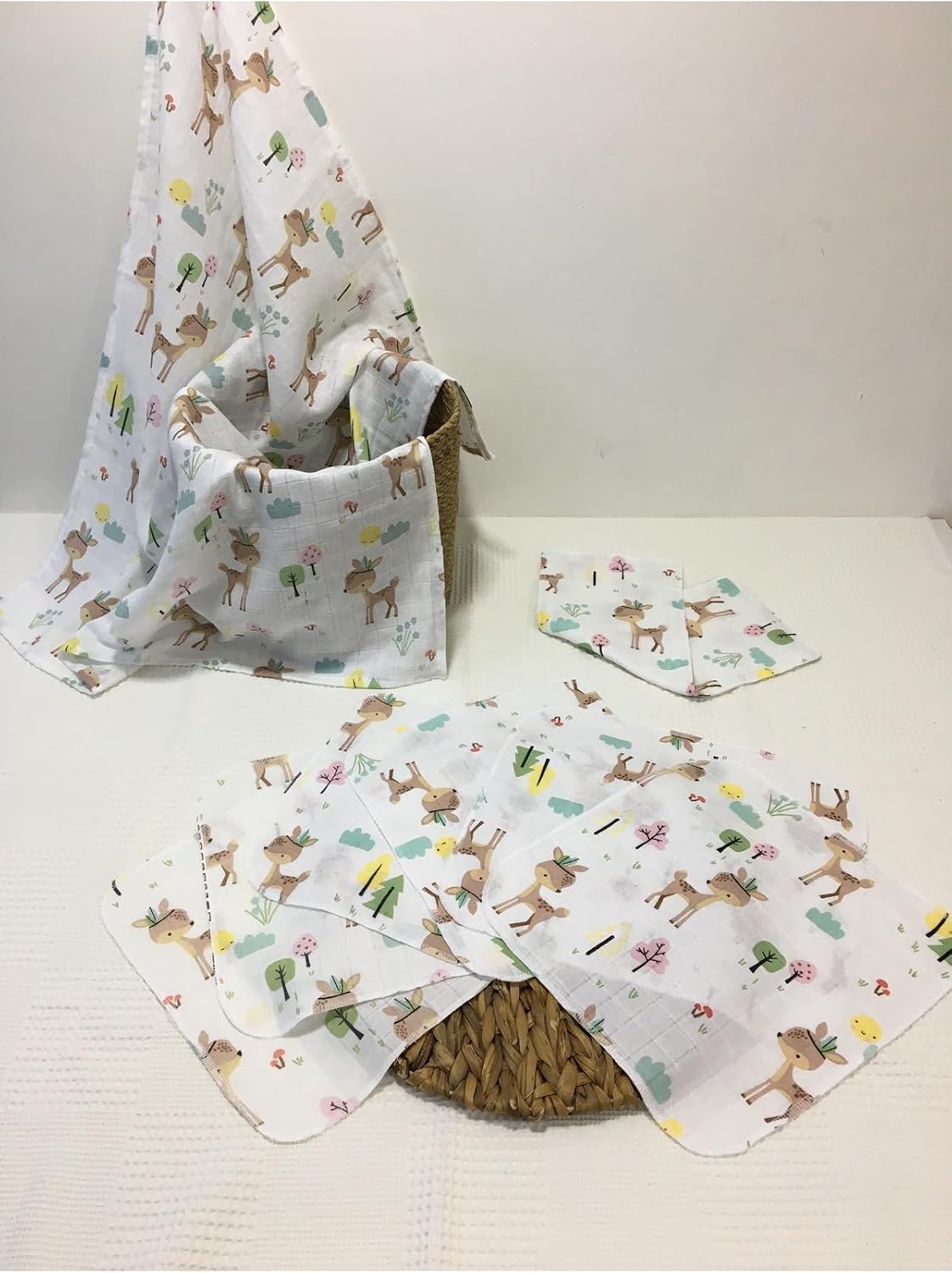 SODEF Multipurpose Muslin Cloth Set 8 Piece 100% Cotton Includes 6 Wipes and 1 Double Layer Burp Cloth Cream Color - Cream