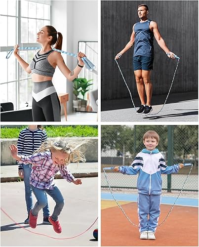 Miniatura 7 de Paquete de 2 cuerdas de saltar para niños, hombres y mujeres, cuerda de saltar ajustable para fitness, cuerda de saltar sin enredos para adultos,