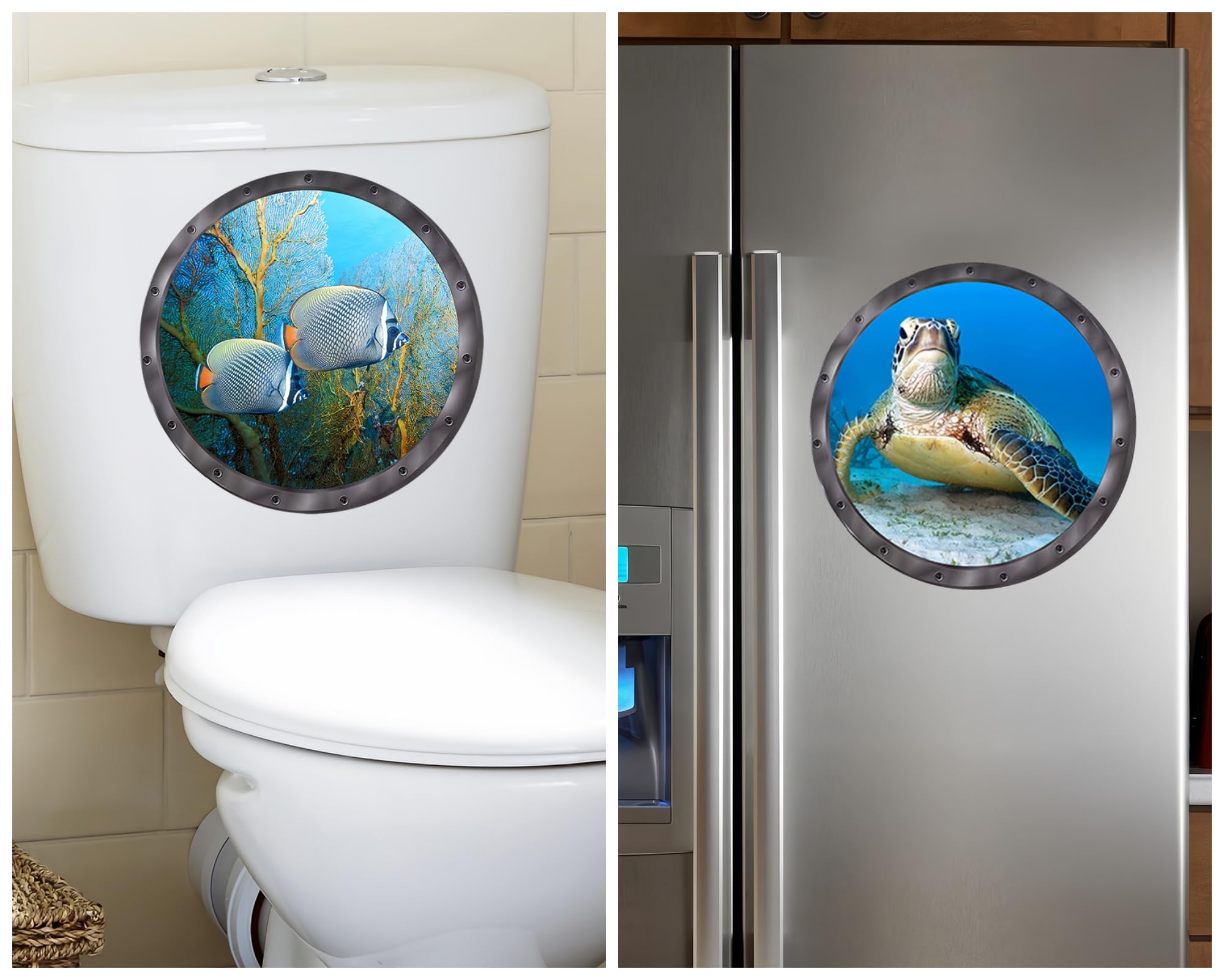 Turtle Toilet Lid Sticker 3D Turtle Toilet Sticker - Undersea Submarine  Window Decal For Bathroom Decor, 11 Inches 11 Inch Bathroom Decor, image size:2000x1601