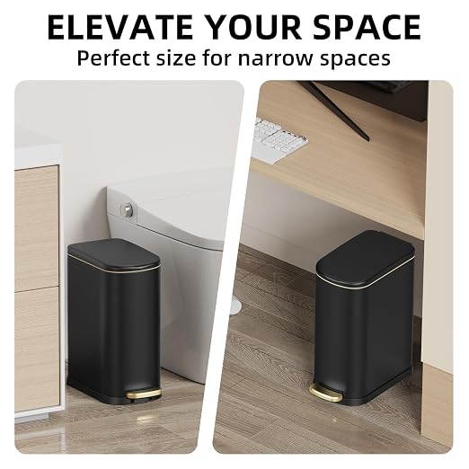 Caneca de basura rectangular negra mate 10L con tapa suave miniatura 3