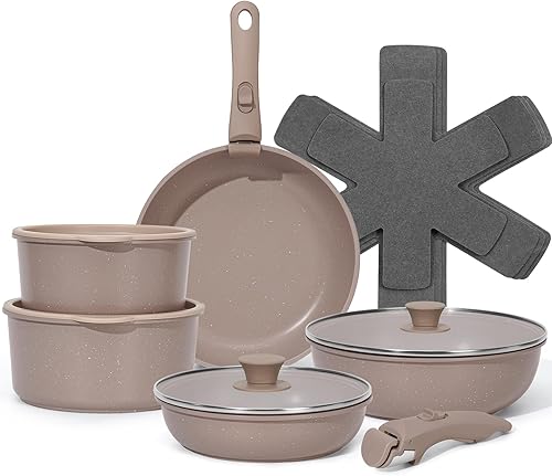 Miniatura 15 de Juego de 17 ollas y sartenes antiadherentes, juegos de utensilios de cocina con mango desmontable, herramientas de cocina antiadherentes para