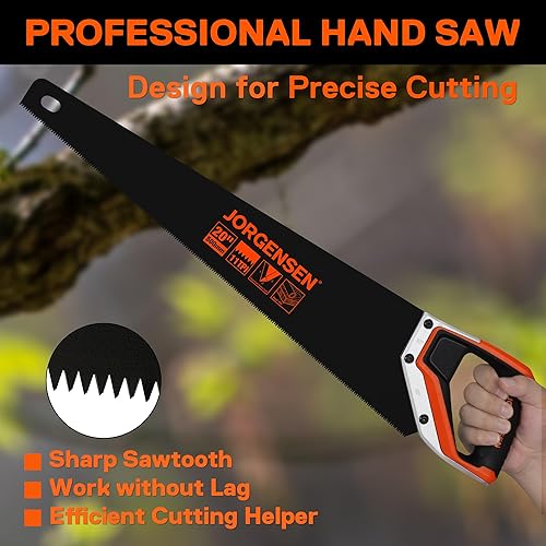 Miniatura 5 de JORGENSEN Sierra de mano profesional con revestimiento negro de 20 pulgadas, mango ergonómico de soldadura ultrasónica de aluminio antideslizante de