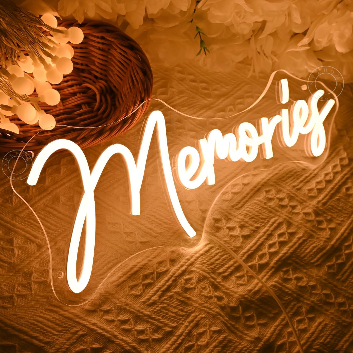 SYLHOME Memories Led Neon Light Sign Home Living Room Bedroom Photo Wall Sign Decor House Warming Wedding Birthday Party Backdrop Gifts 15.75" X 6.14" USB