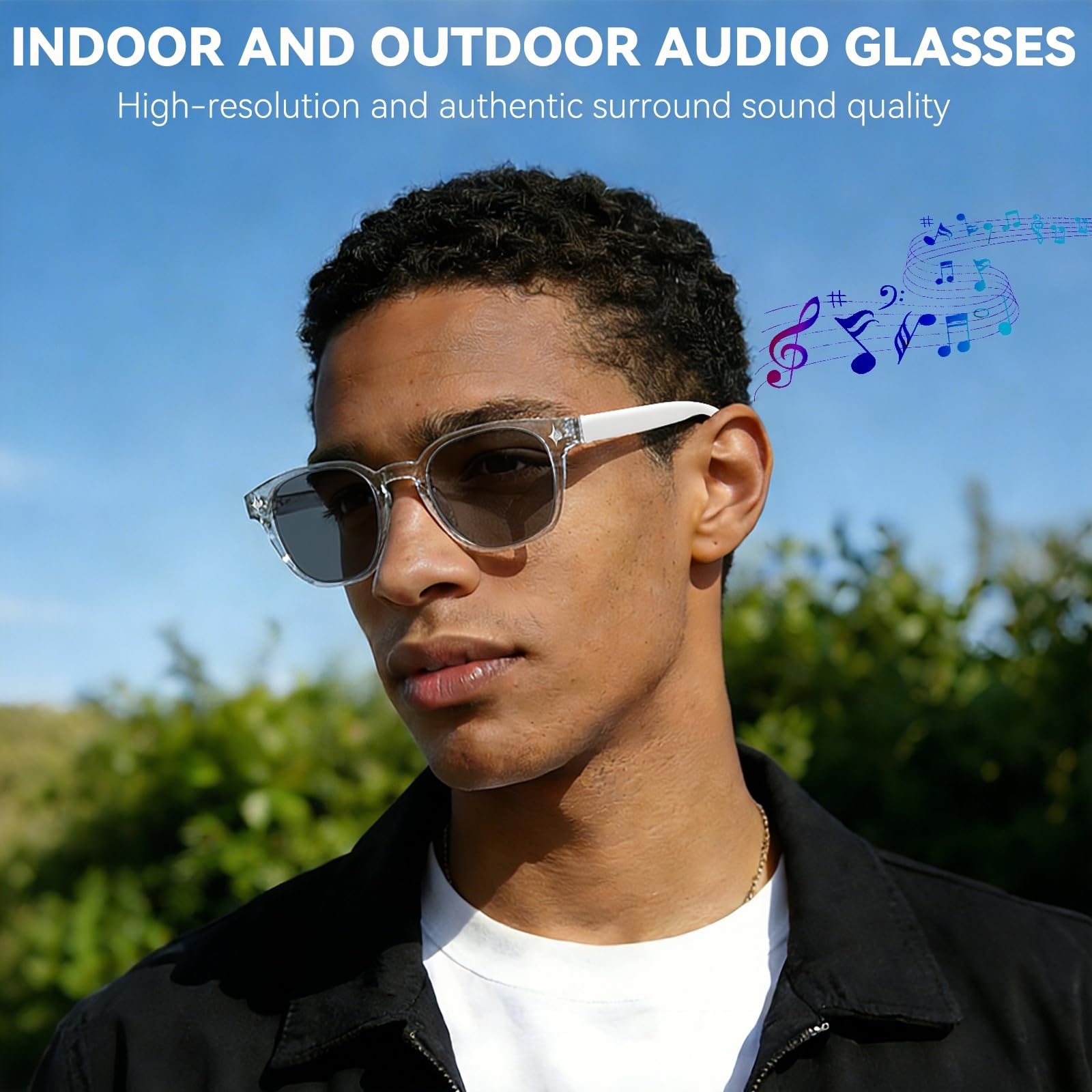 Lunettes intelligentes, lunettes de soleil audio avec haut-parleur, lunettes Bluetooth avec commande vocale et oreille ouverte, lunettes d'enregistrement avec traduction