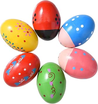 6PCS Egg Shakers Musical Instrument, Wooden Music Rattle Eggs