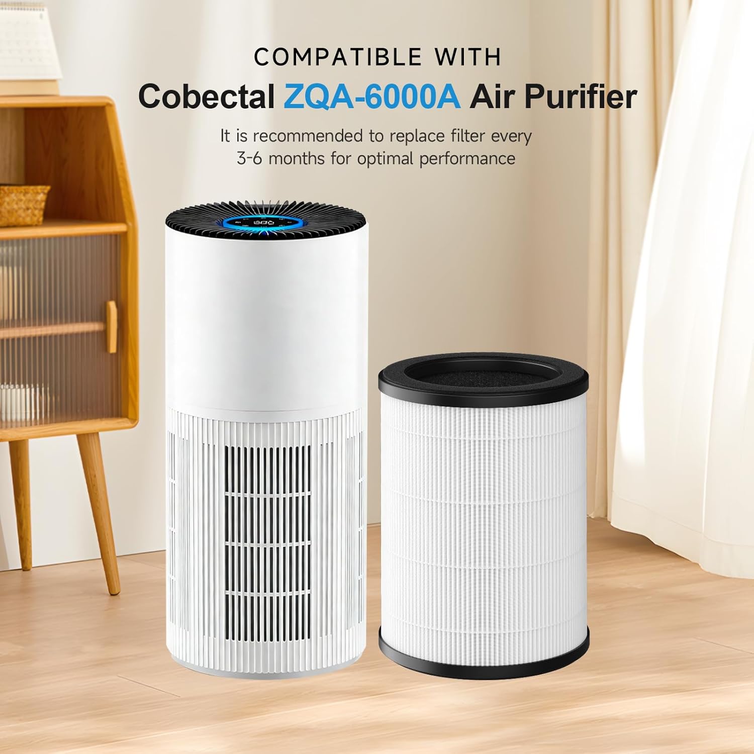 ZQA-6000A Replacement Filter Compatible with Cobectal ZQA-6000A Air Purifier, 360° 3-Stage Filtration for Home Large Rooms, H14 True HEPA Filter, 2 Pack