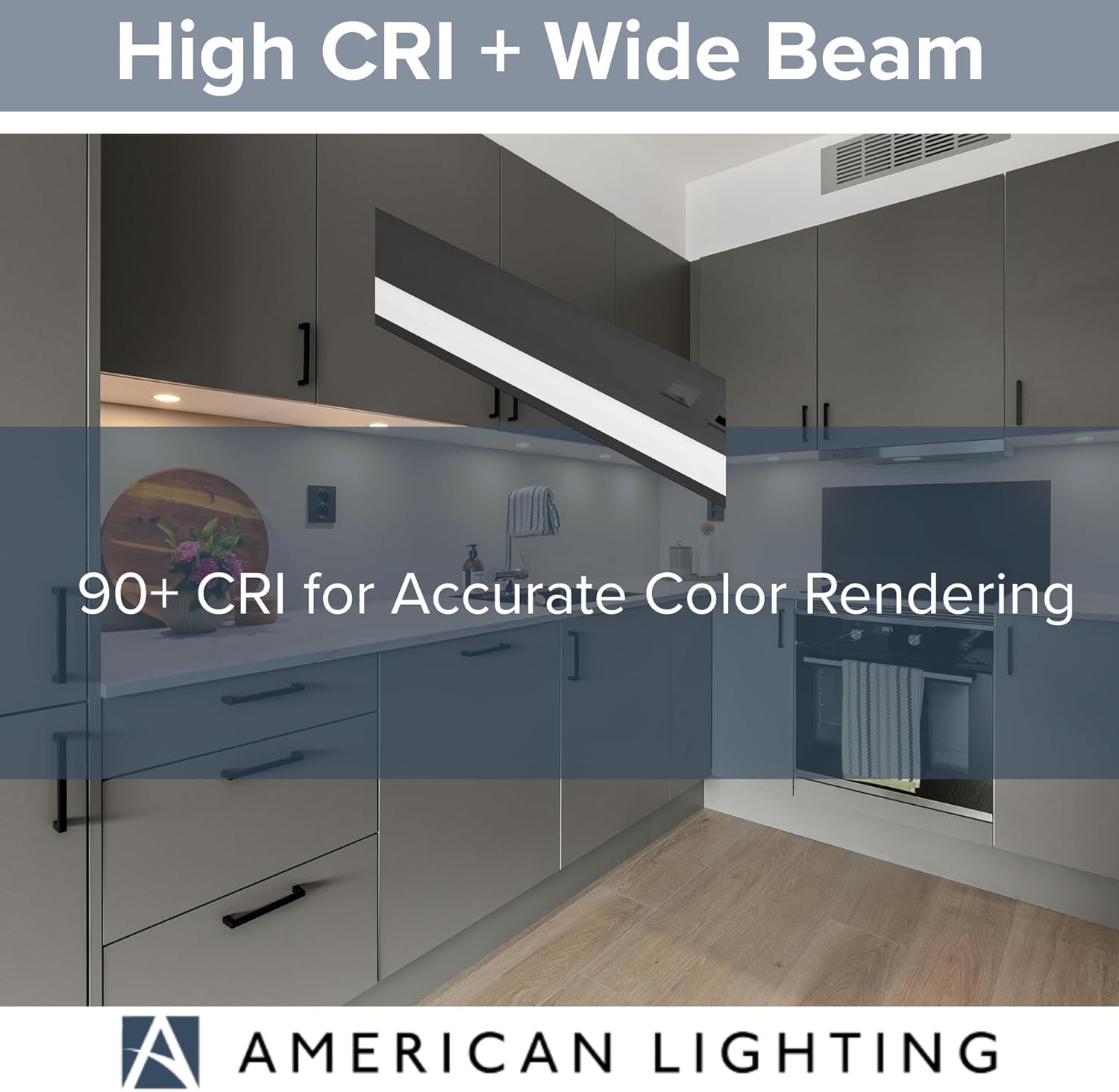 American Lighting LED Courant Plus Undercabinet Light 24 Inch 5CCT 90+ CRI 1200 Lumens with USB-A USB-C and 20A Receptacles Black Finish Title 24 Compliant (2 Pack)