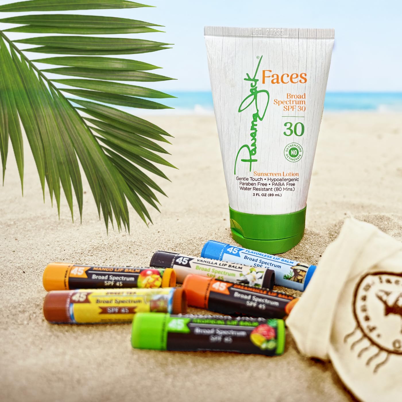 Panama Jack All Covered Traveler Set - Travel Sunscreen Faces Lotion SPF 30 & 6 Pack Lip Balm Bulk SPF 45 Stick