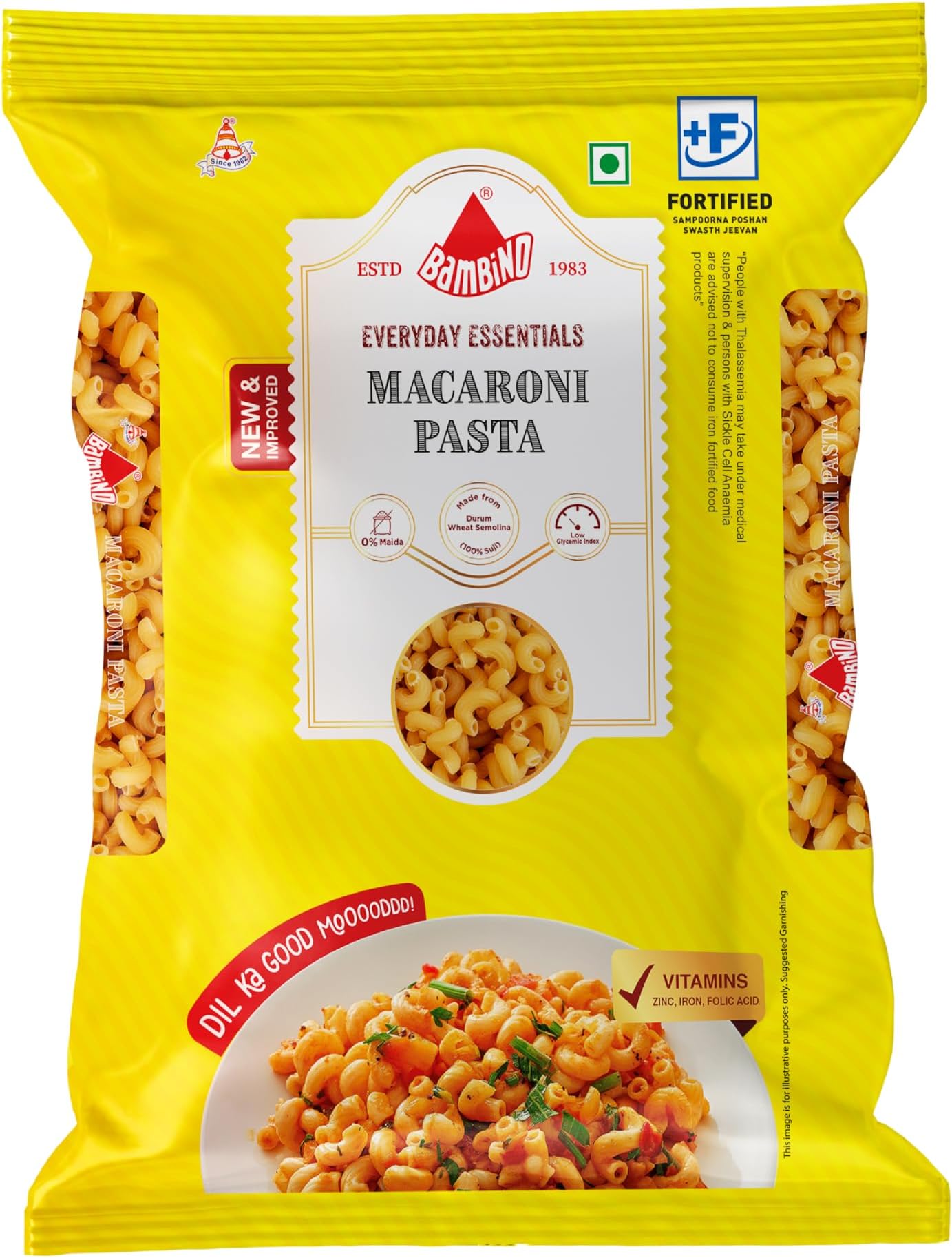 Bambino Vegetarian Pasta Macaroni Pep Drump wheat, 850 grams/ 900 grams Pouch (weight may vary)